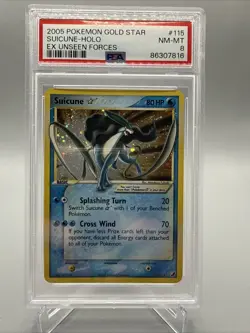 PSA 8 2005 Pokemon Suicune Gold Star EX 115/115 Unseen Forces Holo NM-MINT - Image 1