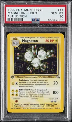 1999 POKEMON FOSSIL 1ST ED #11 MAGNETON-HOLO PSA 10 - Image 1