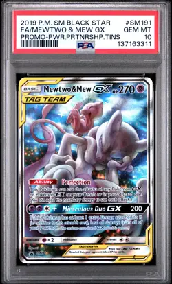 2019 POKEMON SM BLACK STAR PROMO #SM191 FULL ART/MEWTWO & MEW GX PSA 10 - Image 1