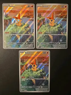 (3) Victini 208 Black Bolt White Flare Black Star Promo Full Art Pokemon MINT - Image 1