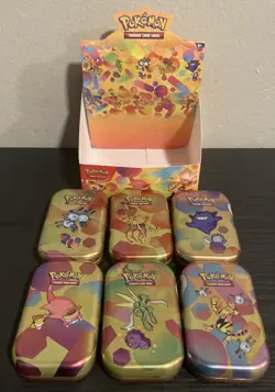 NO PACKS Pokemon 151 Mini Tin Display Empty Box with 6 opened tins NO PACKS - Image 1