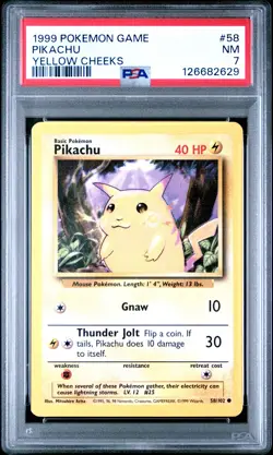 1999 POKEMON GAME YELLOW CHEEKS #58 PIKACHU PSA 7 - Image 1