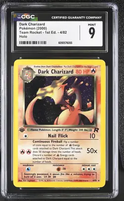 CGC 9 MINT Dark Charizard Team Rocket 1st Edition 4/82 Holo Pokemon Card - Image 1