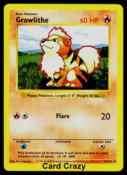 Growlithe 028/102 - Base Set (Shadowless) Pokemon Card [Light Play] - Image 1