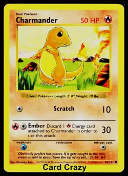 Charmander 046/102 - Base Set (Shadowless) Pokemon Card [Light Play] - Image 1