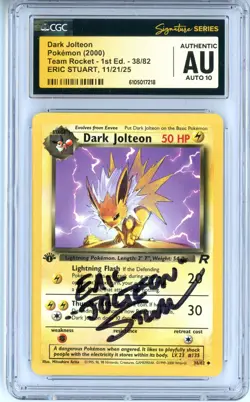 CGC Auto 10 Signed Eric Stuart Pokemon TCG Dark Jolteon 38/82 Team Rocket 1st Ed - Image 1