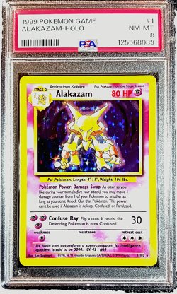 1999 ALAKAZAM-HOLO PSA 8 NM-MT 01/102 Vintage Base Set Pokemon (New Cert) - Image 1