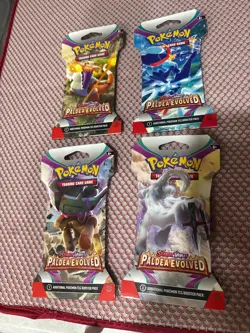 Lot of 4 Pokemon TCG+Sleeves Scarlet Violet Paldea Evolved Sleeved Booster Packs - Image 1
