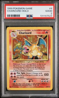 1999 POKEMON BASE SET UNLIMITED #4 CHARIZARD-HOLO PSA 2 - Image 1