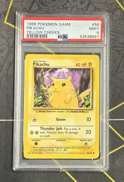 1999 Pokemon Game Pikachu Yellow Cheeks Card #58 PSA 9 - Image 1