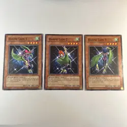 Yugioh Harpie Lady 1 + Harpie Lady 2 + Lady 3 Card Set Near Mint Condition. - Image 1