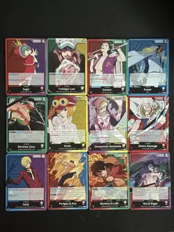 One Piece OP-10, OP-12, OP-13 (12x CARD LOT) Leaders Monkey.D Luffy, Sabo, Roger - Image 1