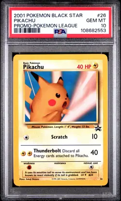 2001 POKEMON PROMO BLACK STAR POKEMON LEAGUE #26 PIKACHU PSA 10 - Image 1