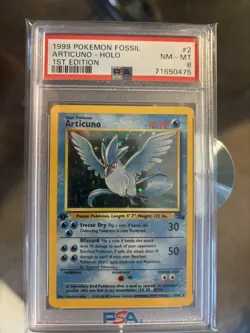 1999 Pokemon Articuno 1st Edition Holo Fossil 2/62 PSA 8 - Image 1