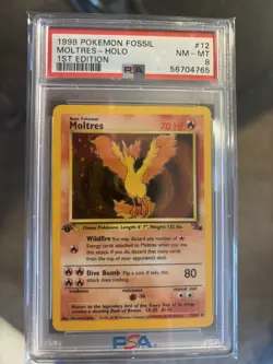 1999 Pokemon Moltres 1st Edition Holo Fossil 12/62 PSA 8 - Image 1