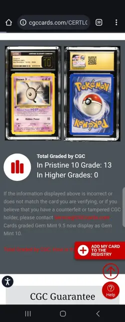 (POP 13) CGC 10 PRISTNE Unown K 58/64 1st Edition Neo Revelation WOTC Pokemon - Image 4