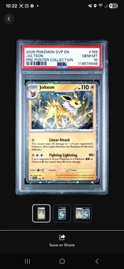 2025 Pokemon Svp En-Sv BSP Pre Poster Collection Jolteon #169 PSA 10 - Image 1