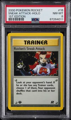 2000 POKEMON ROCKET 1ST ED #16 ROCKET'S SNEAK ATTACK-HOLO PSA 8 - Image 1