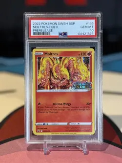 2022 POKEMON SWSH BLACK STAR PROMO PRERELEASE #185 MOLTRES-HOLO PSA 10 - Image 1