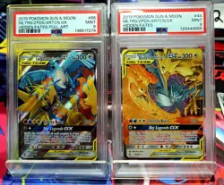 LOT OF 2 PSA 9 Moltres Zapdos Articuno GX 44/68 & 66/68 S&M Hidden Fates Pokemon - Image 1