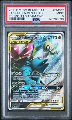 CELEBI & VENUSAUR GX #SM167 PSA 9 2019 POKEMON SM BLACK STAR PROMO FA TAG TEAM - Image 1
