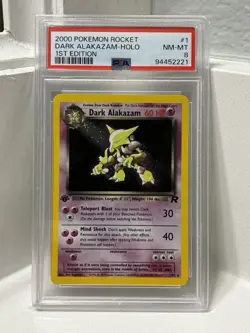 Pokemon PSA 8 Graded HOLO 1st Edition Dark Alakazam 1/82 Team Rocket WOTC - Image 1