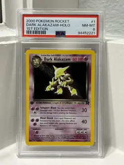 Pokemon PSA 8 Graded HOLO 1st Edition Dark Alakazam 1/82 Team Rocket WOTC - Image 2