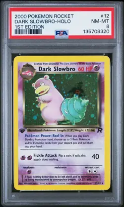 2000 Pokemon 1st Edition Team Rocket Dark Slowbro Holo #12 PSA 8 - Image 1