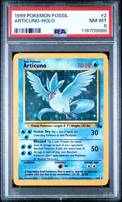 1999 Pokemon Fossil #2 Articuno-Holo PSA 8 - Image 1