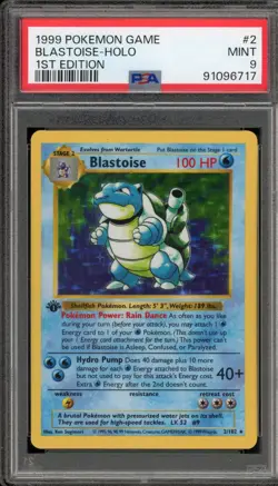 Pokemon Blastoise Base Set Shadowless 1st Edition Holo Rare #2 PSA 9 Mint - Image 1
