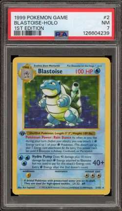 Pokemon Blastoise Base Set Shadowless 1st Edition Holo Rare #2 PSA 7 - Image 1