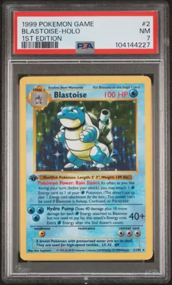 1999 POKEMON BASE SET #2 BLASTOISE HOLO SHADOWLESS 1ST EDITION PSA 7 NM - Image 1