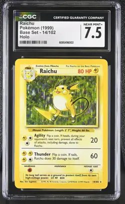 CGC 7.5 Raichu 1999 Base Set 14/102 Holo Pokemon Card - Image 1