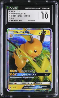 CGC 10 GEM MINT Raichu GX 2019 Hidden Fates 20/68 Holo Pokemon Card - Image 1