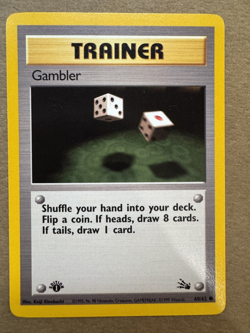 Gambler 60/62 Trainer Fossil 1st Edition Non-Holo Common Pokemon Card NM+ - Image 1