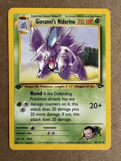 Giovanni's Nidorino 45/132 Gym Challenge 1st Edition Non-Holo Pokemon Card NM+ - Image 1