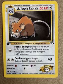 Lt. Surge's Raticate 53/132 Gym Challenge 1st Edition Non-Holo Pokemon Card NM+ - Image 1
