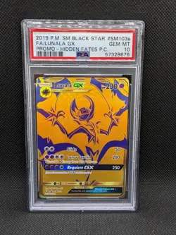PSA 10 LUNALA GX SM103a Gold Hidden Fates Promo Pokemon Card GEM MINT - Image 1