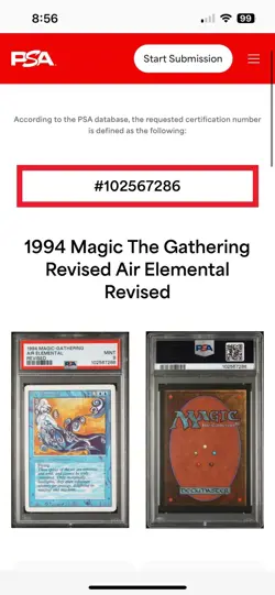 AIR ELEMENTAL Revised Edition 1994 Magic The Gathering MTG PSA 9 MINT🔥Low Pop🔥 - Image 3