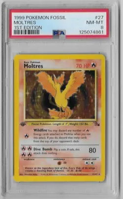 1999 Pokemon Fossil Holo Rare 1st Edition Moltres 12/62 - PSA 8 (Label errors) - Image 1