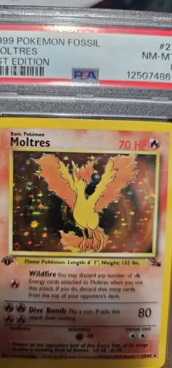 1999 Pokemon Fossil Holo Rare 1st Edition Moltres 12/62 - PSA 8 (Label errors) - Image 3