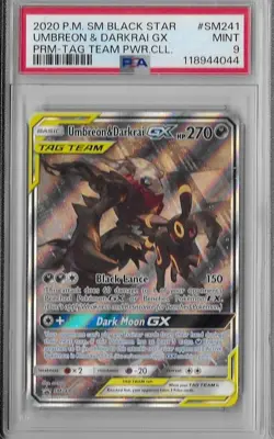 2020 POKEMON SM PROMO TAG TEAM POWERS COLLECTION UMBREON & DARKRAI GX PSA 9 - Image 1