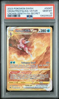 2023 POKEMON CROWN ZENITH SECRET #GG67 FULL ART/ORIGIN FORME PALKIA VSTAR PSA 10 - Image 1