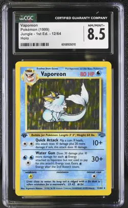 CGC 8.5 Vaporeon 1999 Jungle 1st Edition 12/64 Holo Pokemon Card - Image 1
