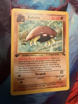 Pokemon TCG Kabuto Fossil 1st Edition 50/62 Card, Near Mint Condition - Image 1