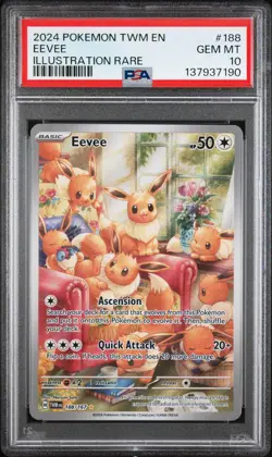 2024 POKEMON TWM EN-TWILIGHT MASQUERADE ILLUSTRATION RARE #188 EEVEE PSA 10 - Image 1