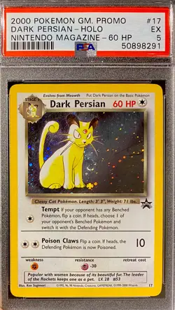 2000 Pokemon Promo Dark Persian Holo Nintendo Magazine PSA 5 EX - Image 3