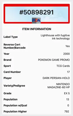 2000 Pokemon Promo Dark Persian Holo Nintendo Magazine PSA 5 EX - Image 5