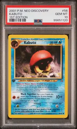 2001 POKEMON NEO DISCOVERY 1ST ED #56 KABUTO PSA 10 - Image 1
