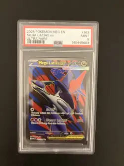 Mega Latias ex PSA 9 MINT 2025 Pokemon MEG #163 - Ultra Rare Full Art Holo - Image 1